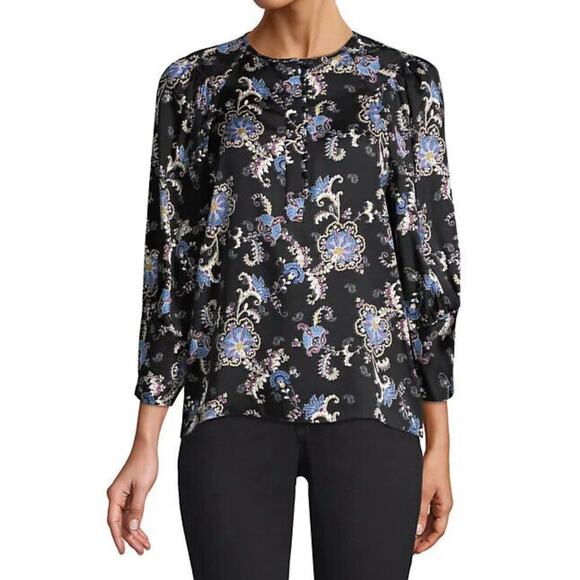 Rebecca Taylor Blouse 4 3/4 Sleeve Paisley Silk Blend Dressy Party Button Neck - Picture 10 of 10